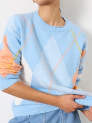 Hellblau - FatFace Knitted Argyle Jumper - Bild 4 von 6