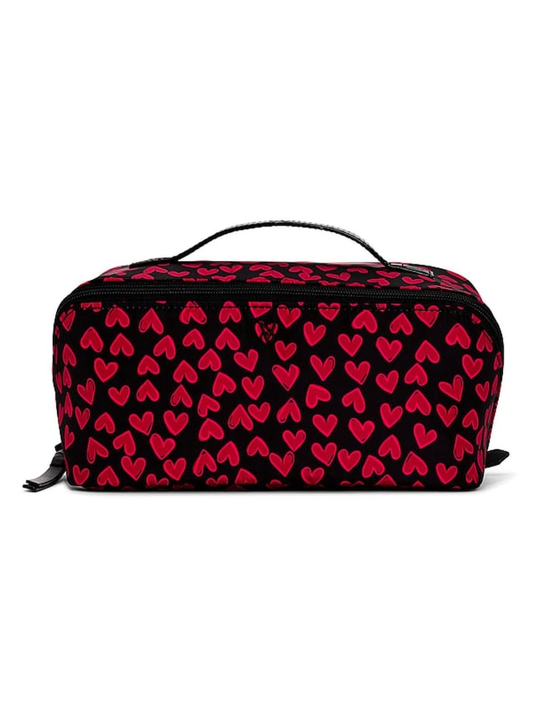 Victoria's Secret Black Heart Print Expandable Travel Make-Up Bags 3 Piece - Image 1 of 2
