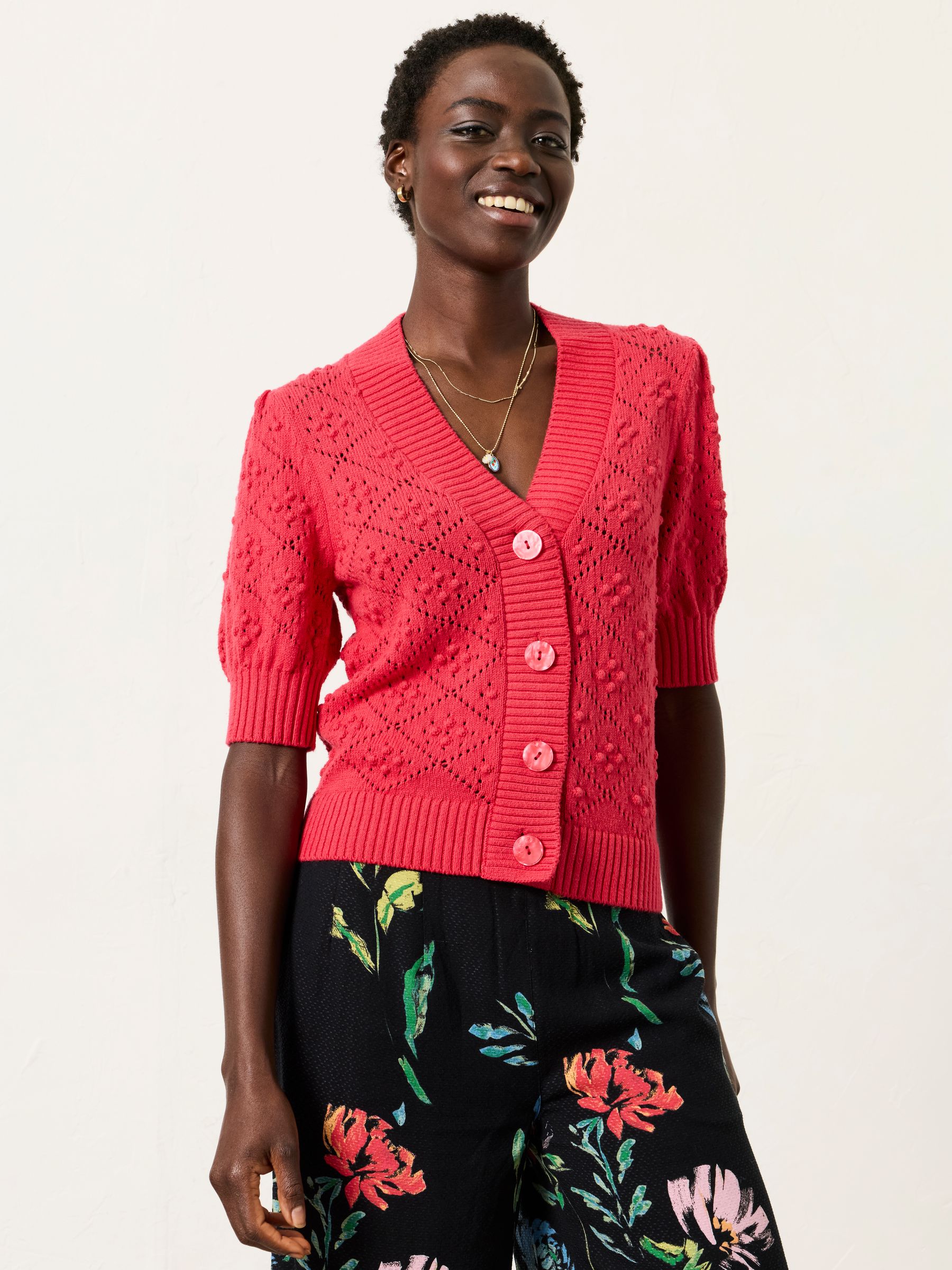 Buy FatFace Clover Raspberry Pink Knitted Short Sleeve Cardigan