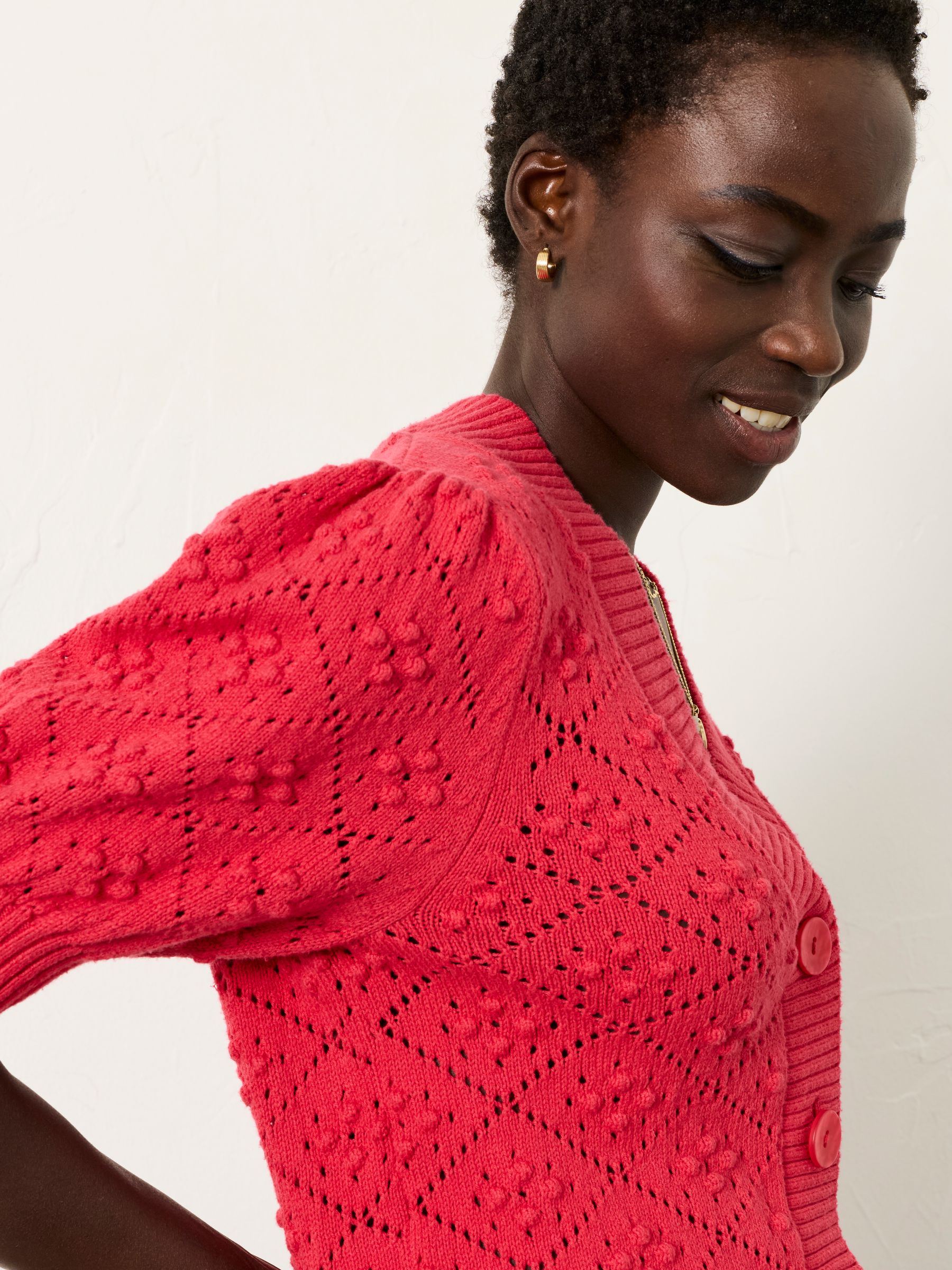 Buy FatFace Clover Raspberry Pink Knitted Short Sleeve Cardigan