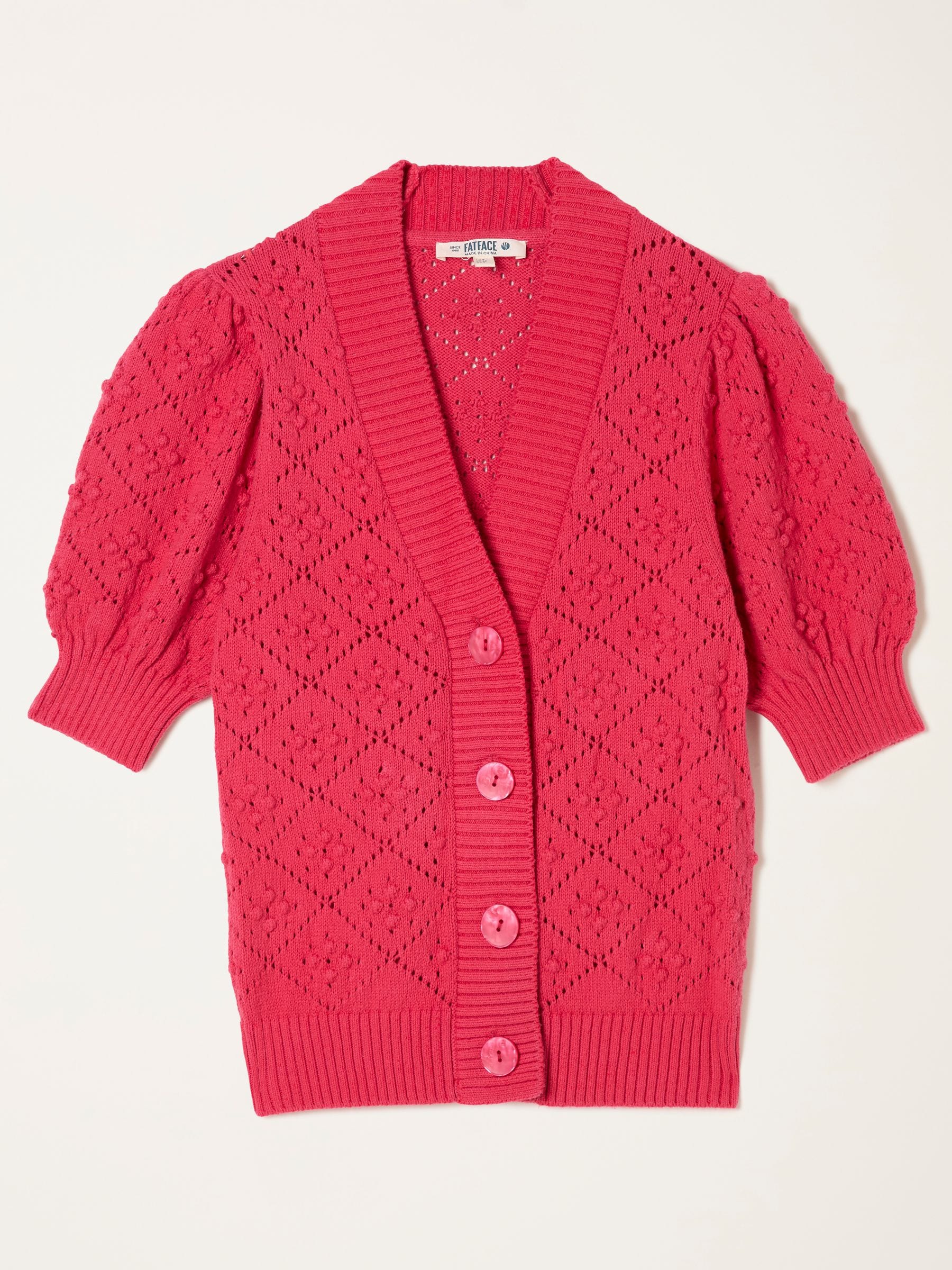 Buy FatFace Clover Raspberry Pink Knitted Short Sleeve Cardigan