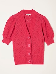 FatFace Clover Raspberry Pink Knitted Short Sleeve Cardigan - Image 6 of 6