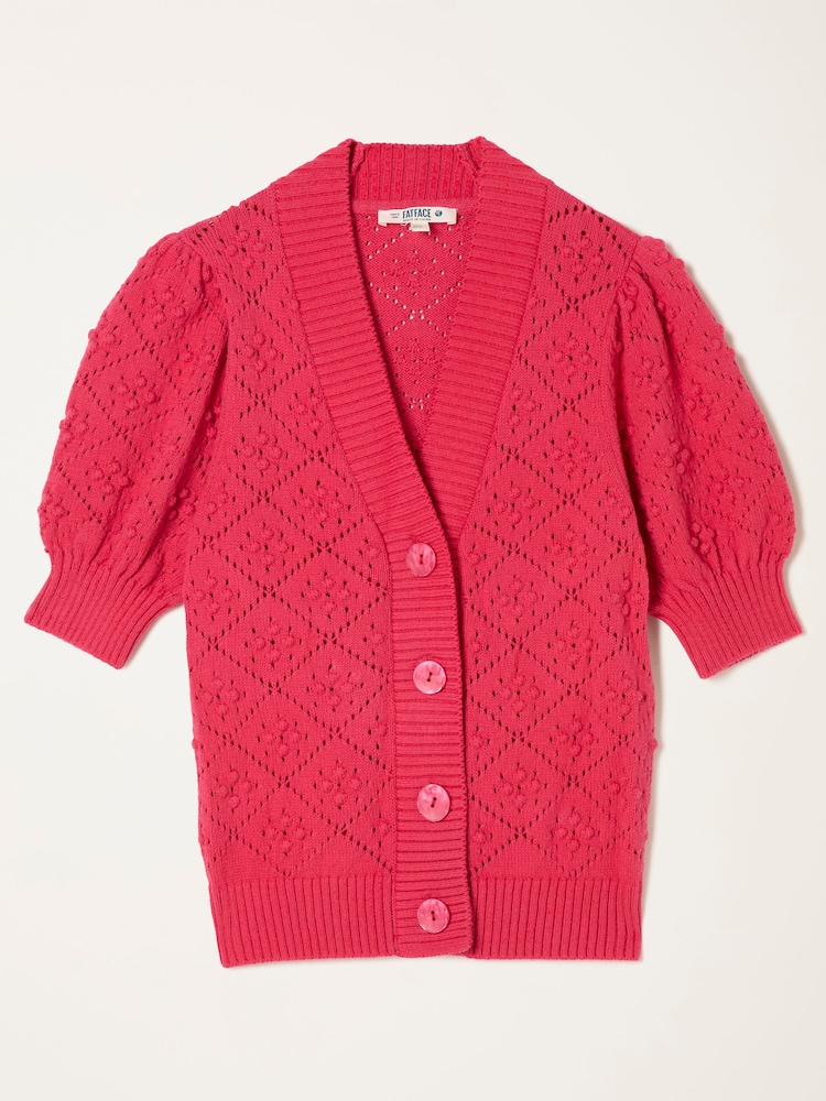 FatFace Clover Raspberry Pink Knitted Short Sleeve Cardigan - Image 6 of 6