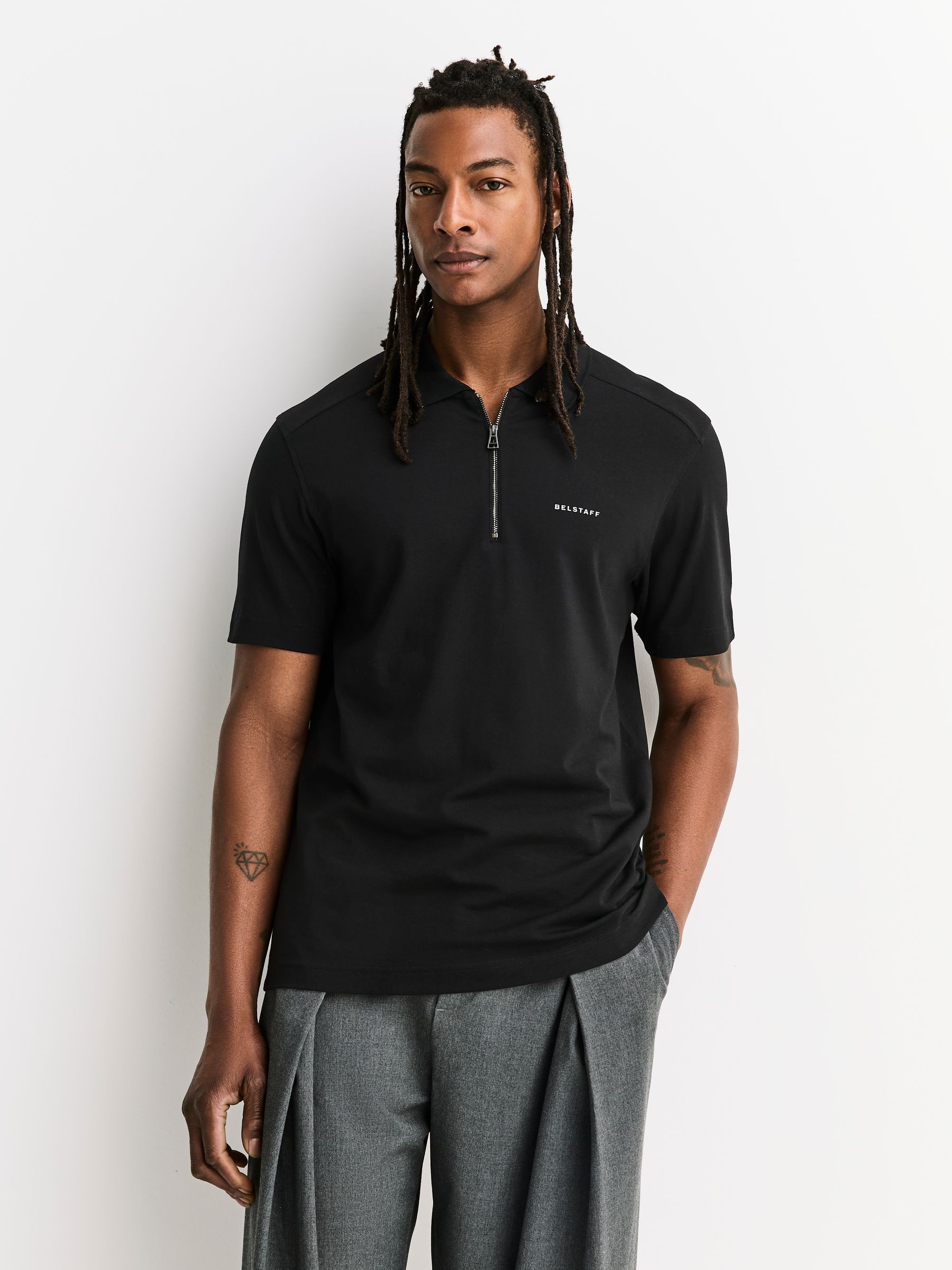 Buy Belstaff Black Alloy Zip Polo Shirt from the Next UK online shop