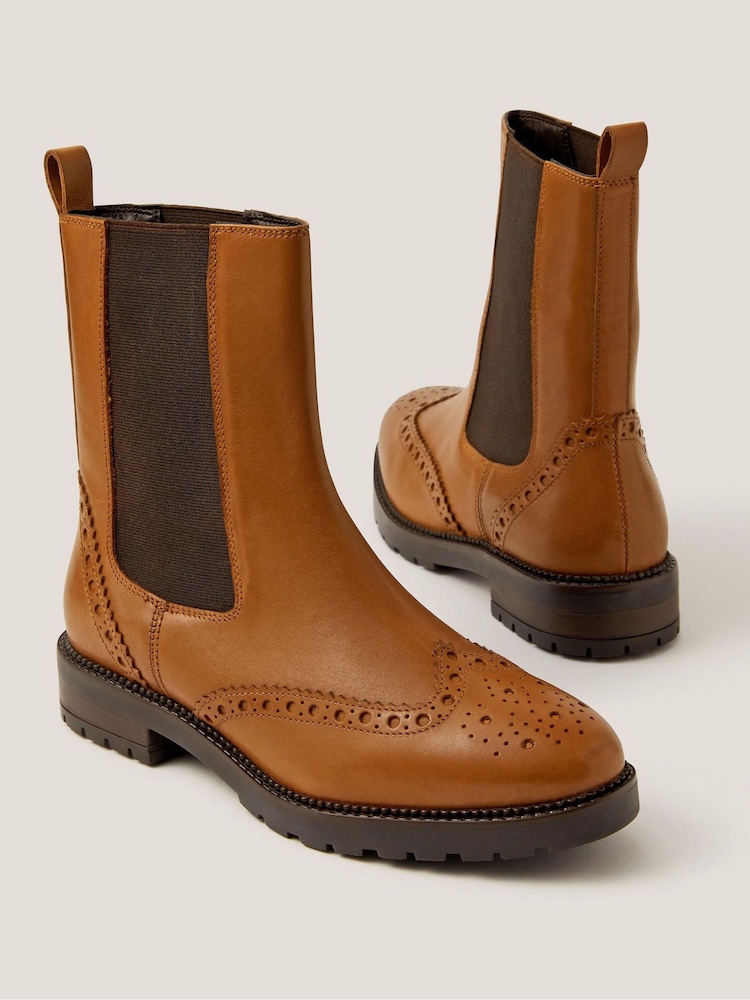 Monsoon Brown Eli Brogue Leather Chelsea Boots - Image 3 of 3 Monsoon Brown Eli Brogue Leather Chelsea Boots - Image 3 of 3
