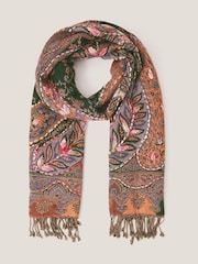 Monsoon Orange Anne Embroidered Paisley Print Scarf - Image 1 of 1