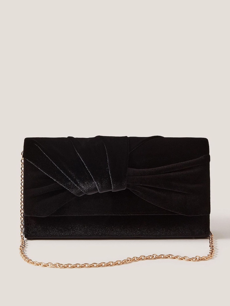 Monsoon Black Mia Pleat Velvet Clutch Bag - Image 1 of 4 Monsoon Black Mia Pleat Velvet Clutch Bag - Image 1 of 4