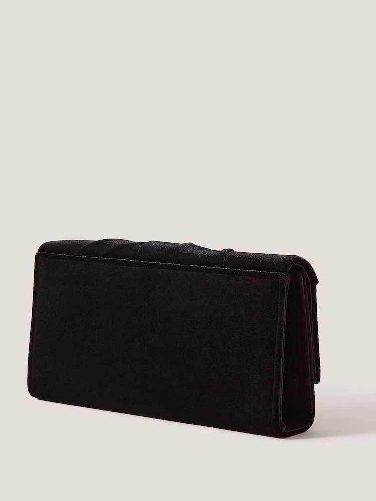 Monsoon Black Mia Pleat Velvet Clutch Bag - Image 2 of 4 Monsoon Black Mia Pleat Velvet Clutch Bag - Image 2 of 4