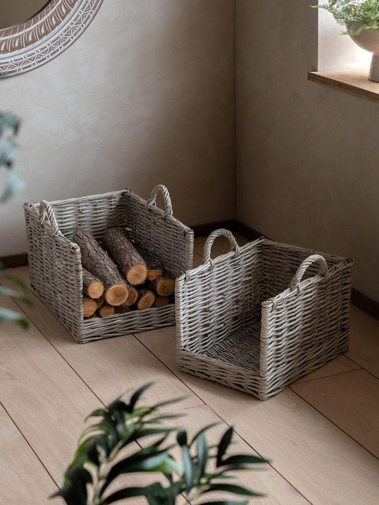 Gallery Home Set of 2 Natural Woven Willow Log Baskets - Image 1 of 9