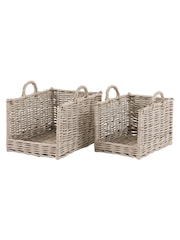 Gallery Home Set of 2 Natural Woven Willow Log Baskets - Image 5 of 9