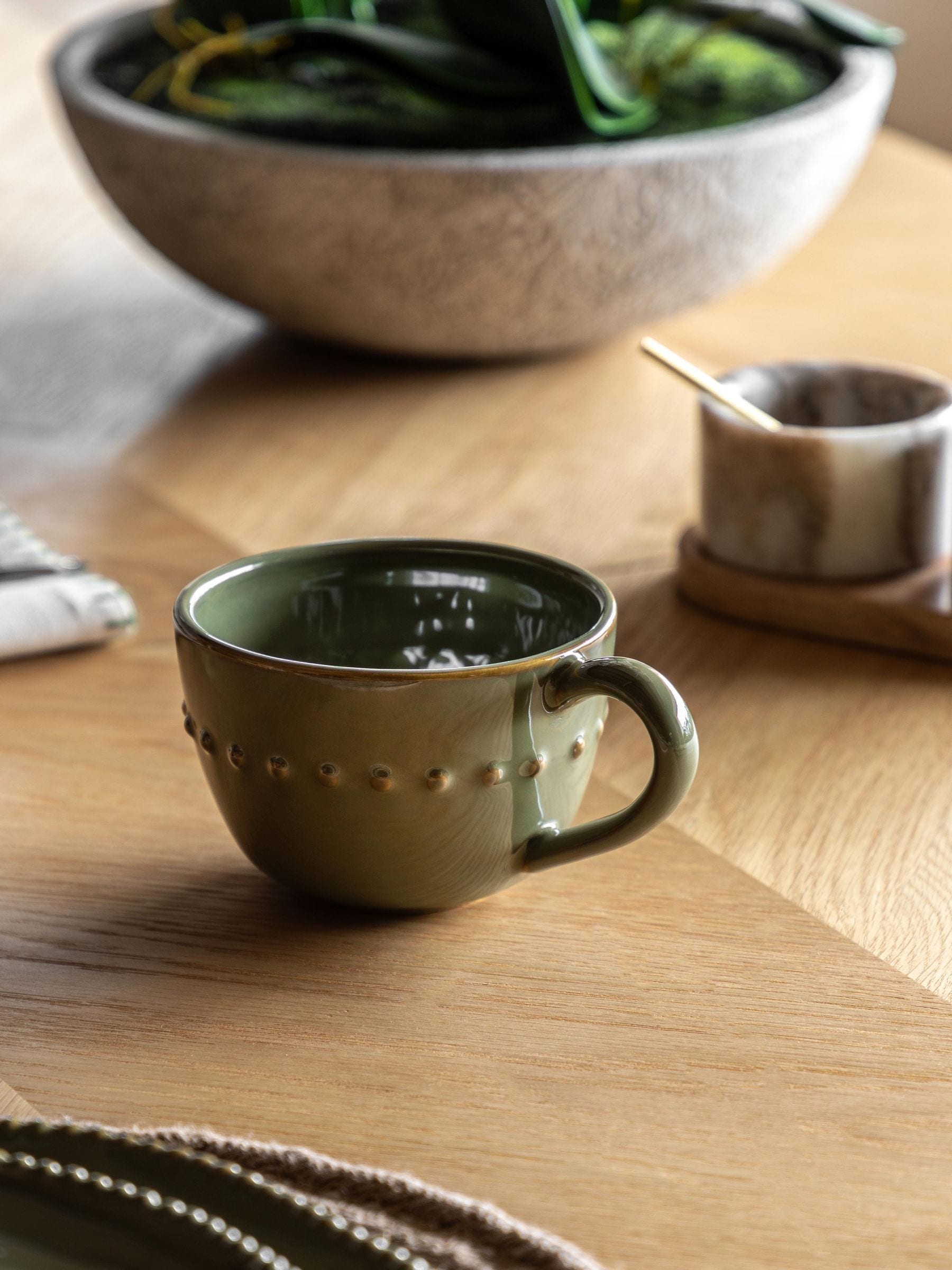 Gallery Direct Beaded Mug Olive Green Pk4 - Image 2