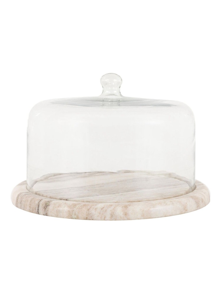 Gallery Home Beige Marble and Glass Cake Stand - Image 6 of 6