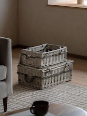 Gallery Home Set of 2 Natural Lidded Woven Willow Baskets with Rope Han Handles - Image 2 of 10