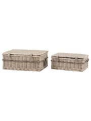 Gallery Home Set of 2 Natural Lidded Woven Willow Baskets with Rope Han Handles - Image 6 of 10