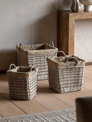 Gallery Home Set of 2 Natural Lined Square Woven Willow Baskets - Image 1 of 9