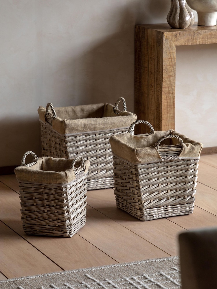 Gallery Home Set of 2 Natural Lined Square Woven Willow Baskets - Image 1 of 9
