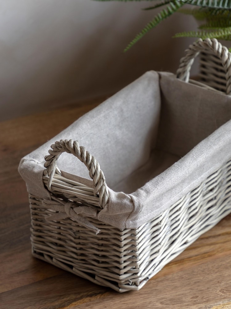 Gallery Home Set of 2 Natural Lined Woven Willow Baskets - Image 2 of 9