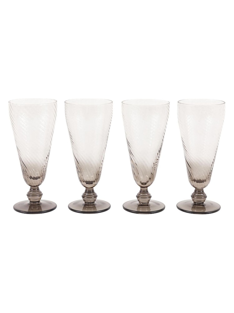 Gallery Home Grey Set of 4 Smoked Swirl Flute Glasses - Image 1 of 4
