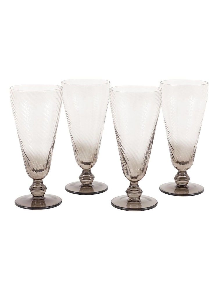 Gallery Home Grey Set of 4 Smoked Swirl Flute Glasses - Image 4 of 4