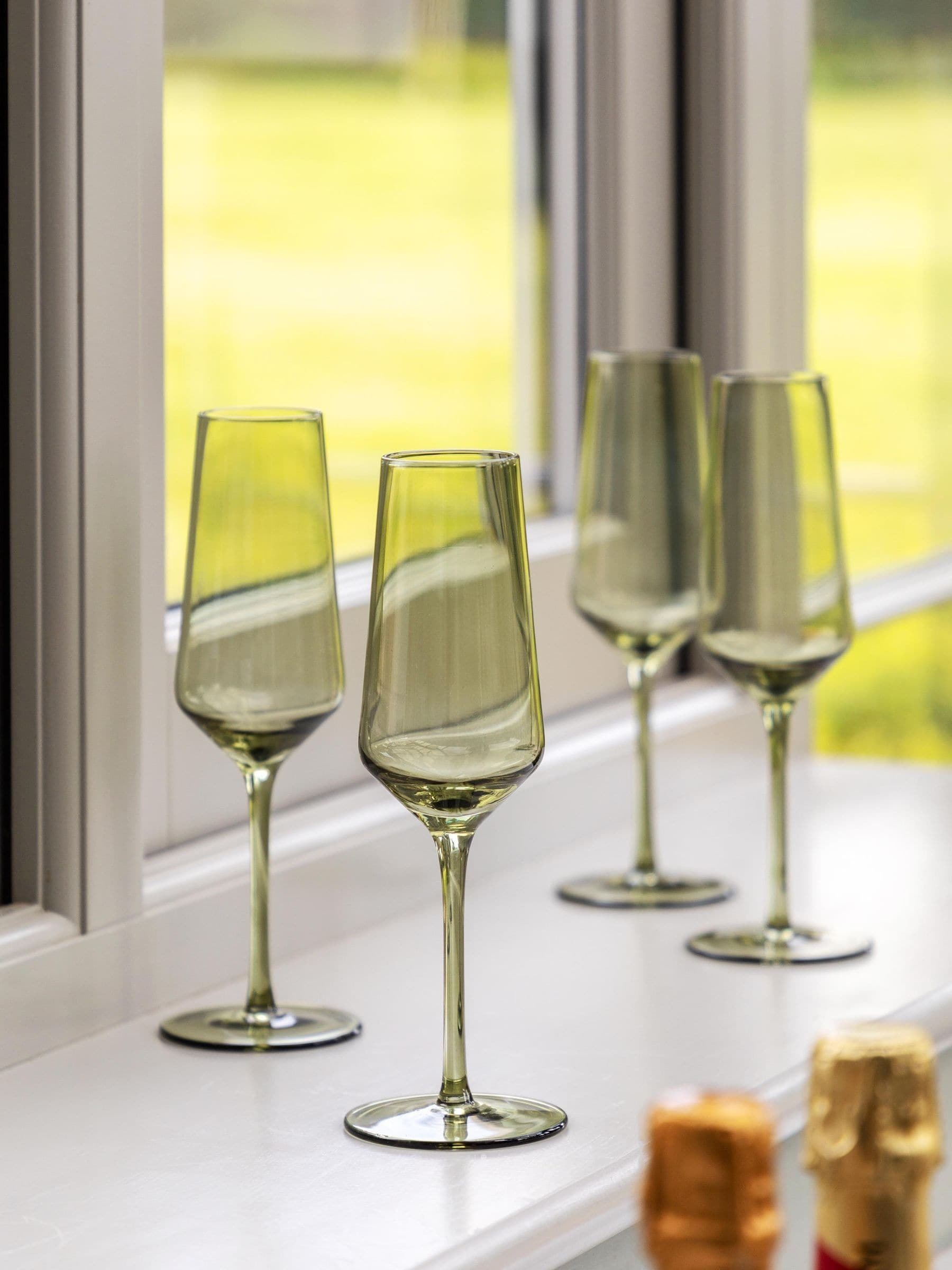 Crossland Grove Flute Glasses - Green - Set of 4 - Image 5