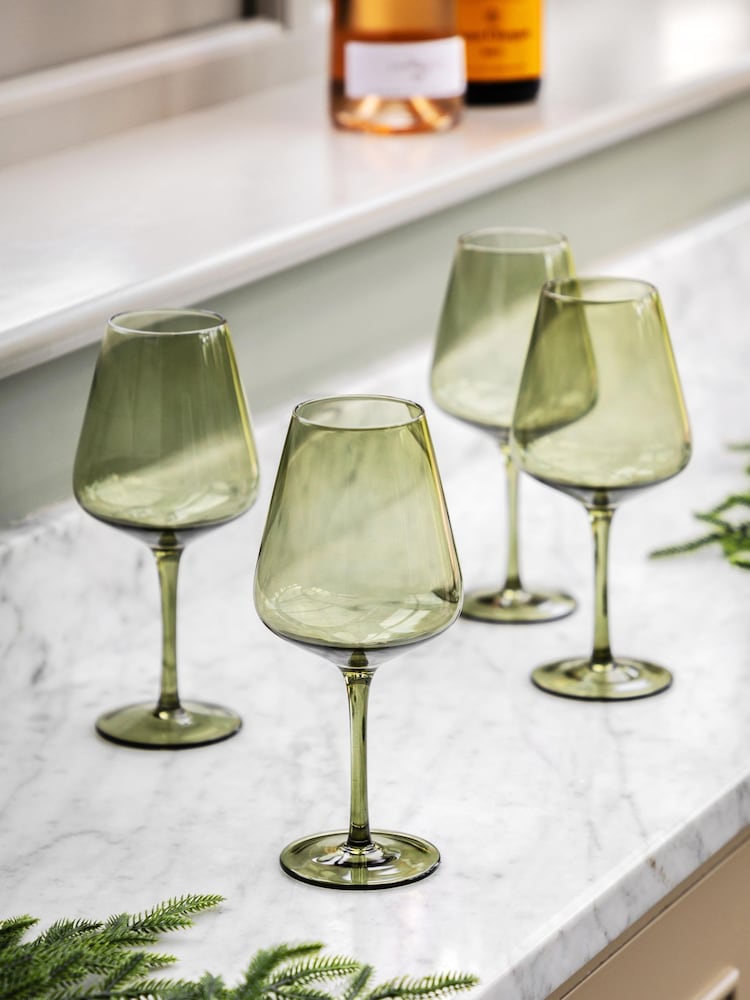 Gallery Home Green Set of 4 Smokey Wine Glasses - Image 1 of 7