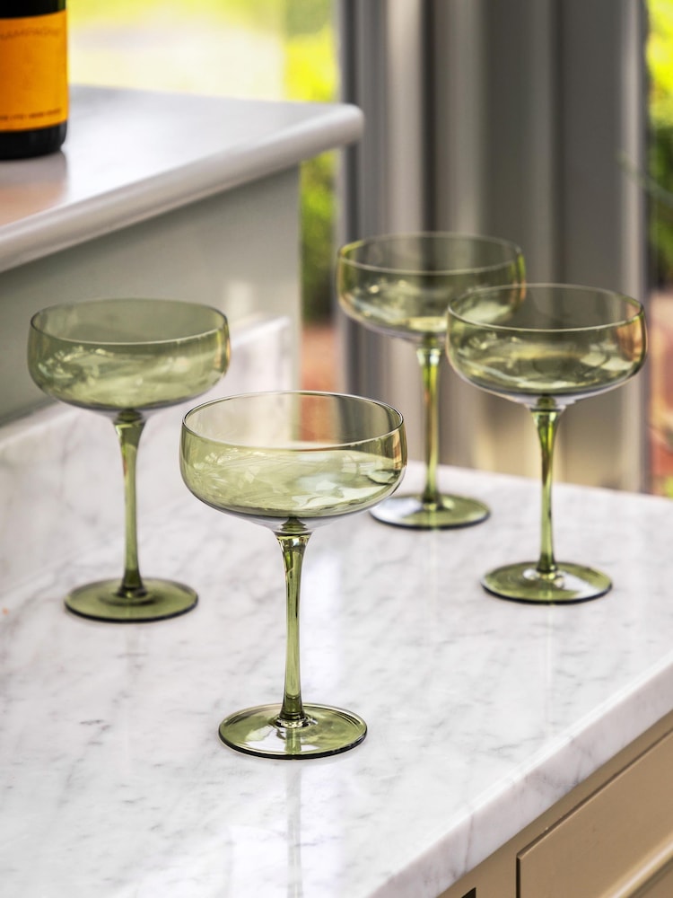 Gallery Home Green Set of 4 Smokey Coupe Glasses - Image 1 of 7