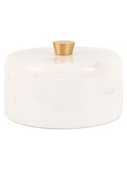 Gallery Home White Marble Round Storage Box - Image 1 of 4