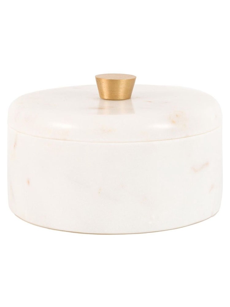Gallery Home White Marble Round Storage Box - Image 1 of 4