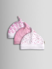 JoJo Maman Bébé Pink 3-Pack Elephant, Stripe & Star Baby Hats - Image 1 of 8