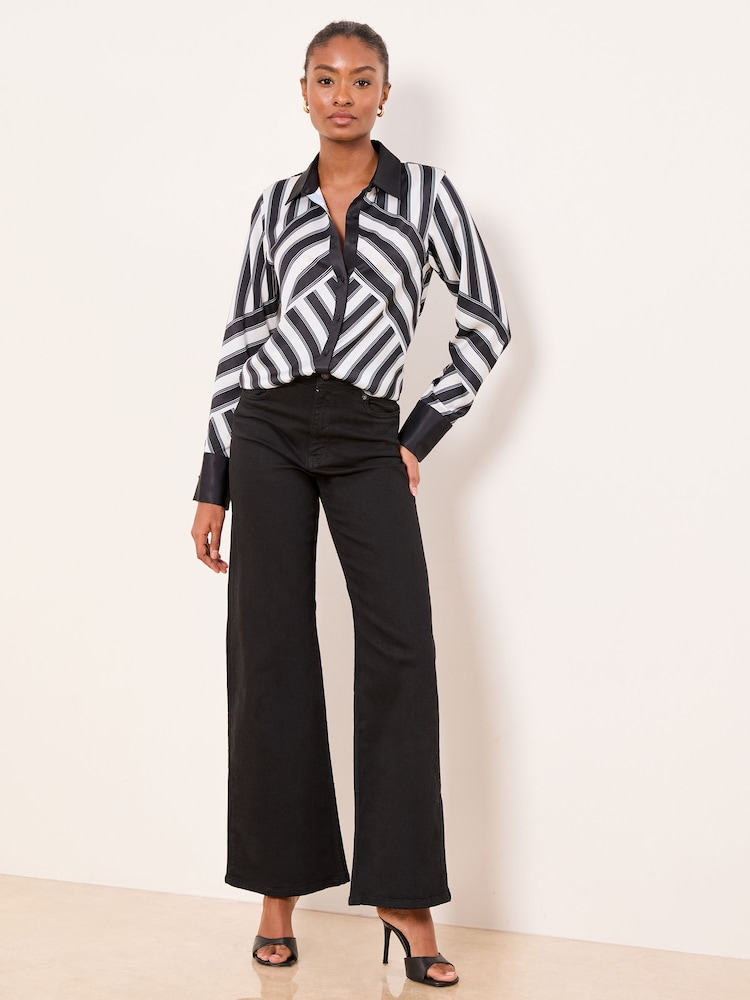 Lipsy Monochrome Stripe Satin Shirt - Image 2 of 4