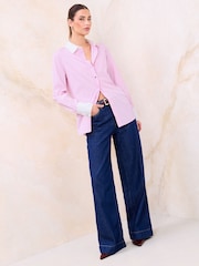 Lipsy Pink Stripe White Collar Poplin Shirt - Image 3 of 4