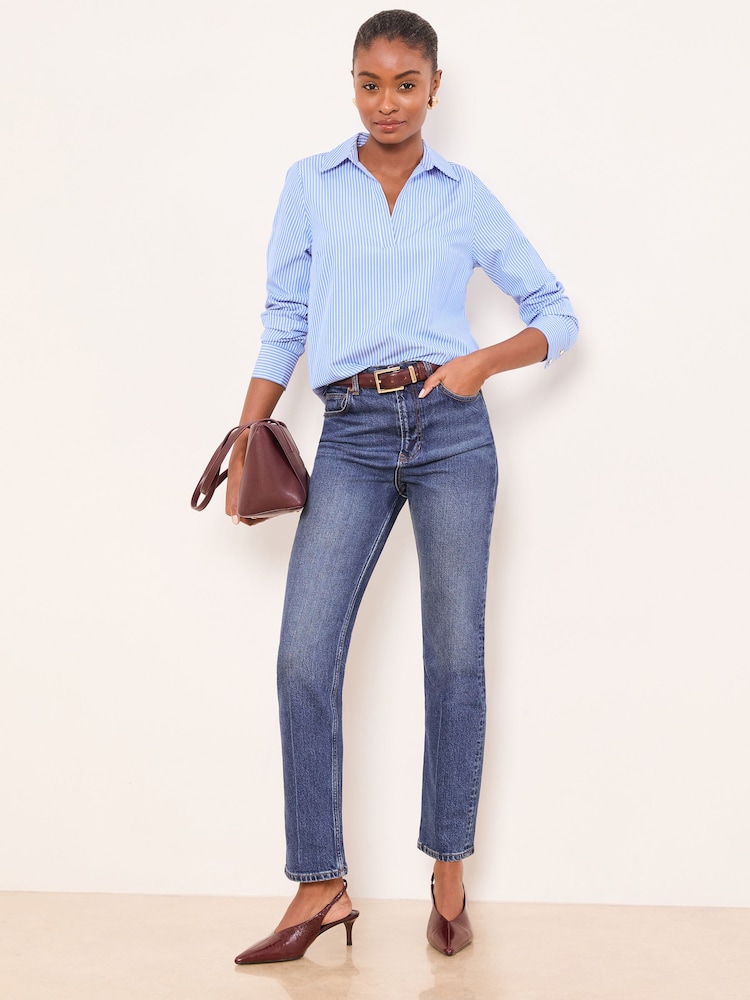 Μπλε με ρίγες - Πουκάμισο Lipsy Poplin με Λαιμόκοψη V - Εικόνα 2 του 4