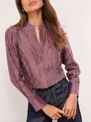 Lipsy Purple Button Down Burnout Detail Shirt - Image 3 of 5