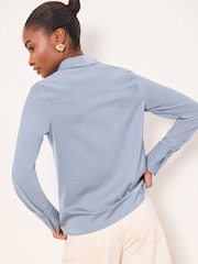 Lipsy Light Blue Long Sleeve Satin Chiffon Mix Shirt - Image 3 of 4
