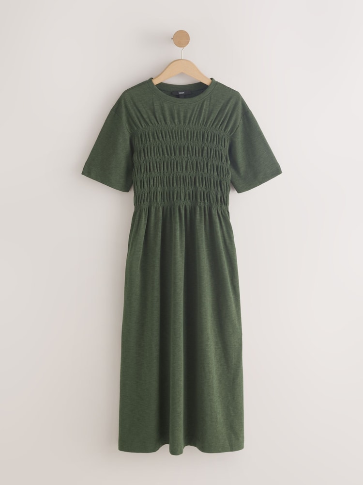 side shirred knit midi dress Side Shirred Knit Midi Dress