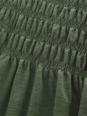 Khaki Green Short Sleeve Shirred Body T-Shirt Midi Dress - Image 7 of 8