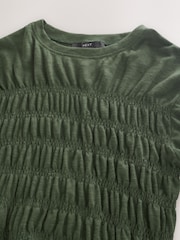 Khaki Green Short Sleeve Shirred Body T-Shirt Midi Dress - Image 8 of 8