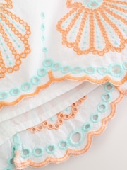 White Cotton Shell Embroidered Shift Mini Dress - Image 10 of 10