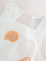 White Cotton Shell Embroidered Shift Mini Dress - Image 8 of 10