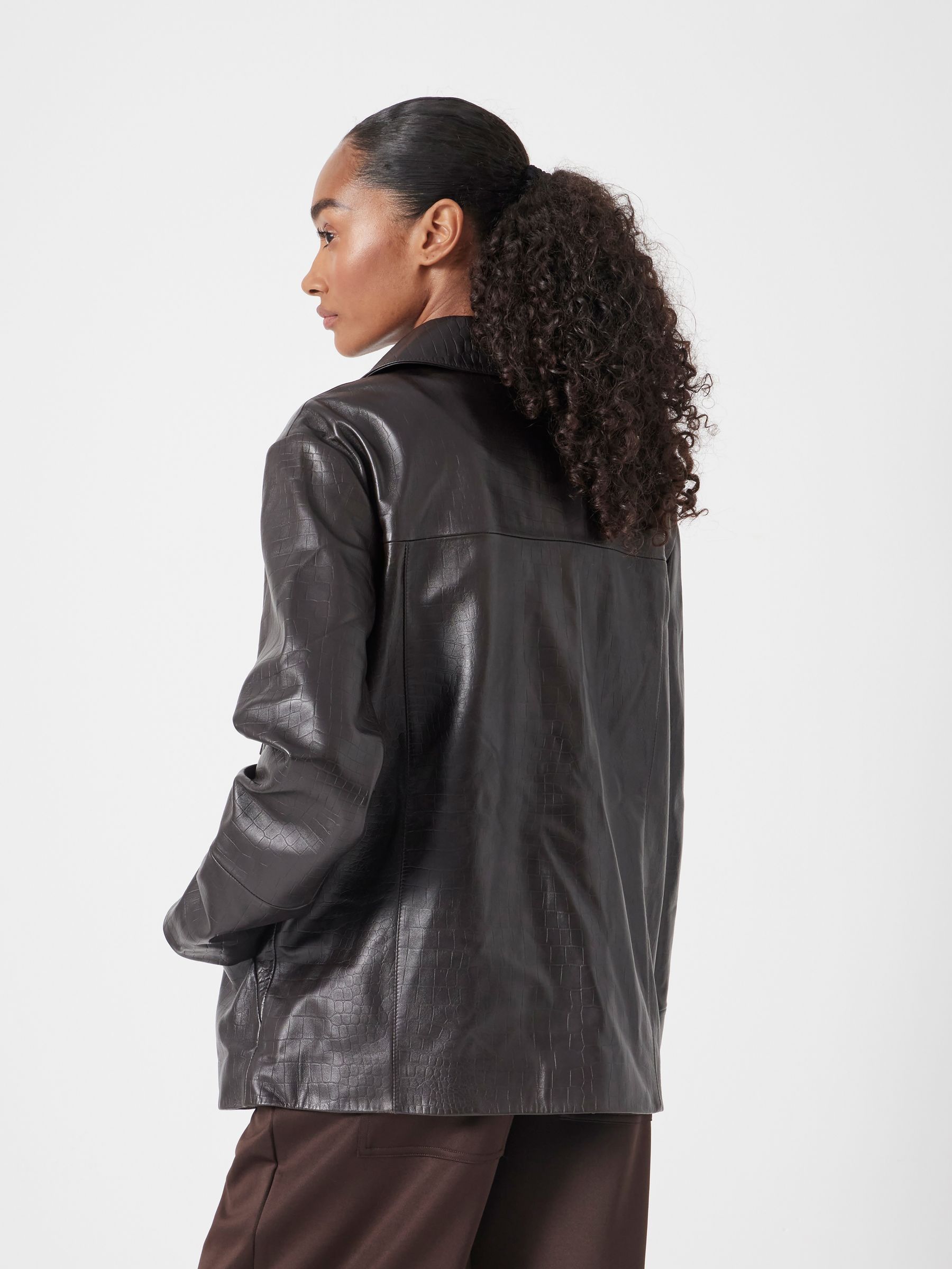 Buy Hush Chocolate Brown Kelly Croc Effect Leather Jacket from