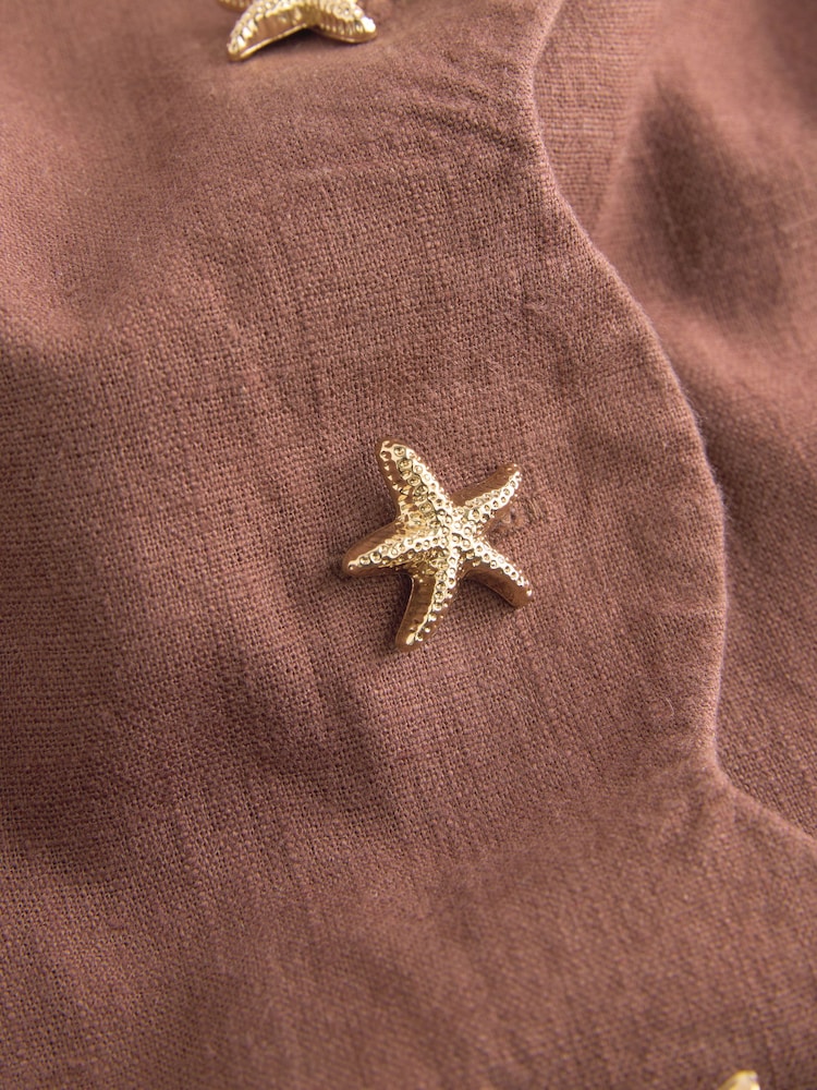 Chocolate Brown Scallop Edge Square Neck Button Through Mini Shift Dress - Image 2 of 3