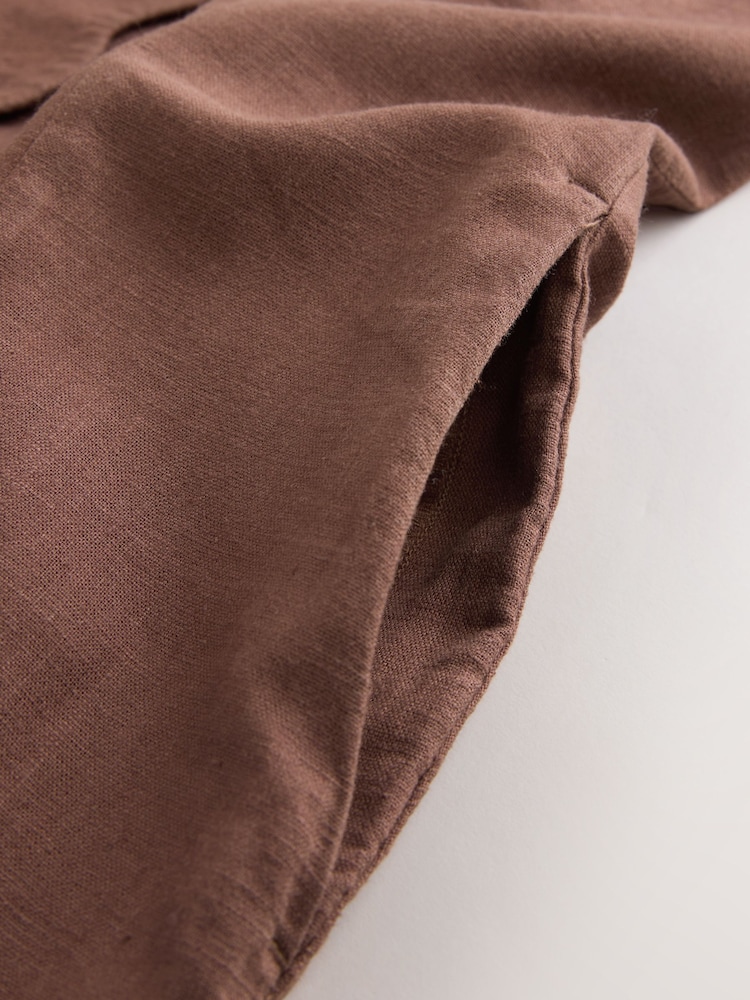 Chocolate Brown Scallop Edge Square Neck Button Through Mini Shift Dress - Image 3 of 3