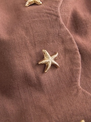 Chocolate Brown Scallop Edge Square Neck Button Through Mini Shift Dress - Image 6 of 7