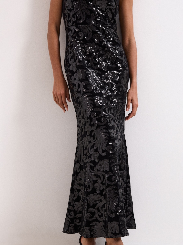 phase eight black sequin dress Phase Eight Black Sequin Cocktail Dress Women's UK 16 Sheath Sparkle Party Mesh 2000s
