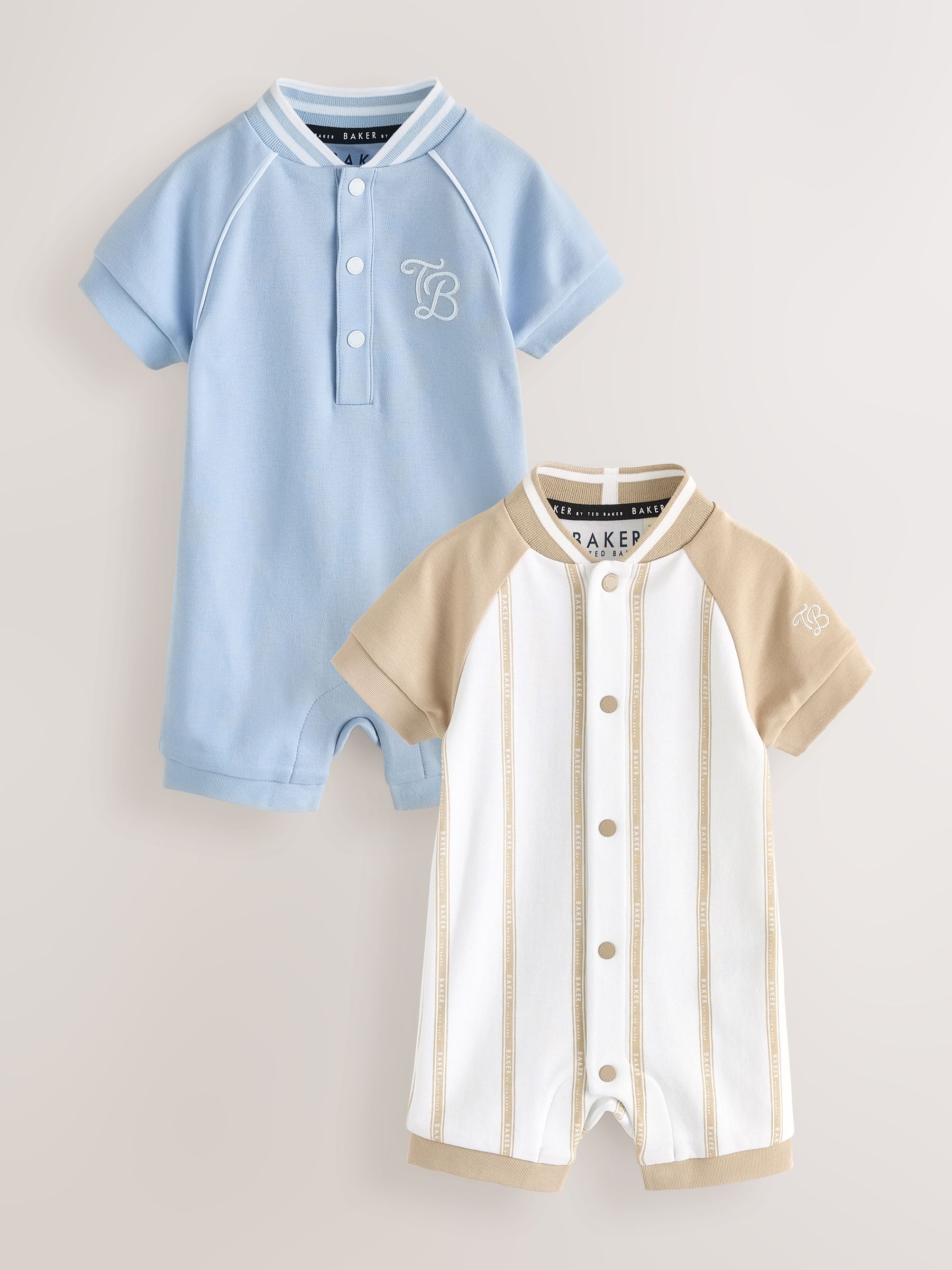 Baker by Ted Baker Blue/Stone Varsity Rompers 2 Pack