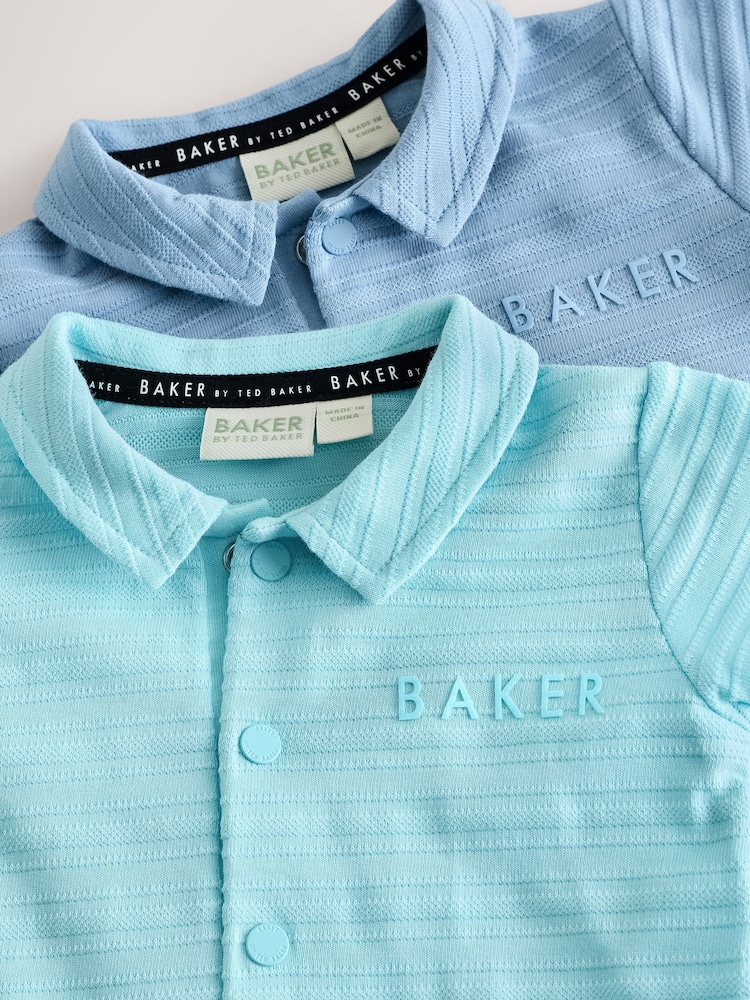 Baker by Ted Baker Textured Blue Rompers 2 Pack - Image 1 of 7
