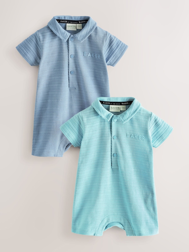 Baker by Ted Baker Textured Blue Rompers 2 Pack - Image 2 of 7