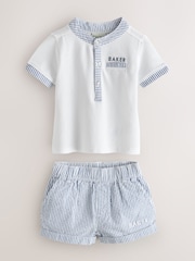 Baker by Ted Baker Grandad Collar White/Blue Shirt and Stripe Shorts Set - Image 1 of 6