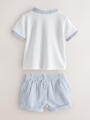 Baker by Ted Baker Grandad Collar White/Blue Shirt and Stripe Shorts Set - Image 2 of 6