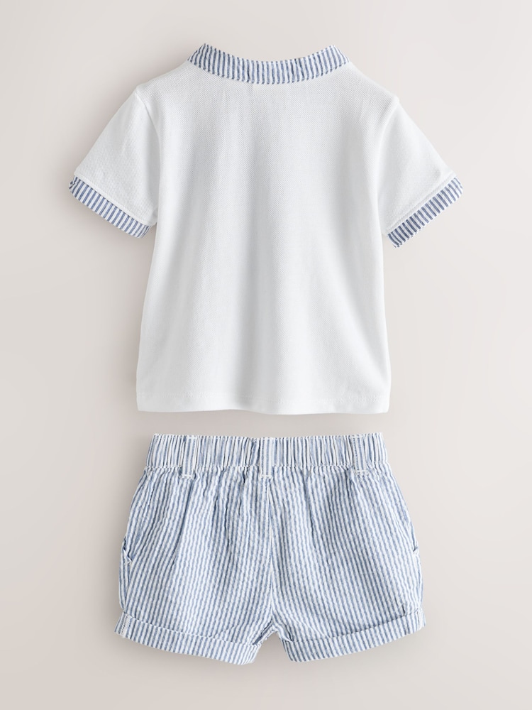 Baker by Ted Baker Grandad Collar White/Blue Shirt and Stripe Shorts Set - Image 2 of 6
